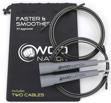 WOD Nation Adjustable Speed Jump Rope For Men Women  Children  Blazing Fast Fitness Skipping Rope Perfect for Boxing MMA Endurance  Gray