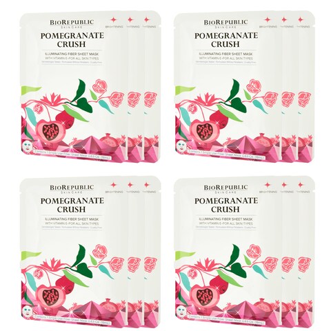BioRepublic Skincare Pomegranate Crush Facial Sheet Mask  Hydrate Brighten and Energize Skin  Organic Masks with Ellagic Acid for Sun Protection 12