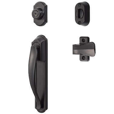 Ideal Security Door Handle with Keyed Deadbolt for Storm and Screen Doors Black 4Piece Set