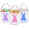 3 Pcs Easter Bunny Basket Bags for Kids  Canvas Cotton Carrying Gift and Eggs Hunt Bag Fluffy Tails Printed Rabbit Toys Bucket Tote for Girls  Boys Pink Purple Blue