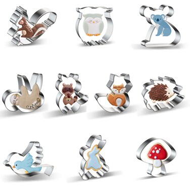 Woodland Animal Cookie Cutter Set  10 Piece  Squirrel Owl Koala Sloth Raccoon Fox Hedgehog Bird Bunny Mushroom Animal Cookie Cutters Shapes Biscuit Fondant Molds for Kids  Stainless Steel