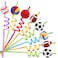 24 Game Day Sports Party Favors Basketball Football Baseball Soccer Tennis Volleyball Foam Balls Touchdown Drinking Straws Goodie Gifts for Kids Football Party Supplies with 2 PCS Cleaning Brushes