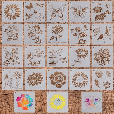 Stencils for Painting Flower Stencils for Painting on Wood Canvas 20pcs Reusable Plastic Wall Stencil Drawing Templates for Kids and Adults Butterfly Bird Sunfl