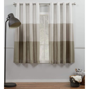 Exclusive Home Chateau Striped Faux Silk Grommet Top Curtain Panel Pair 54x63 Taupe