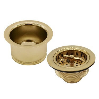 Westbrass CO219501 Combo Pack 312 Wing Nut Twist Style Large Kitchen Sink Basket Strainer and ExtraDeep Collar Kitchen Sink Waste Disposal Flange with Stopper Polished Brass