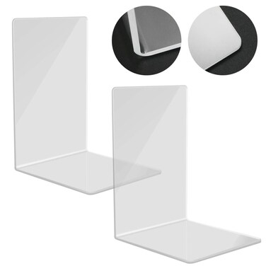 Kuqqi 2 Pieces Bookends Clear Acrylic Bookends for Shelves Heavy Duty Book Ends Desktop Organizer Book Stopper for Books Movies CDs