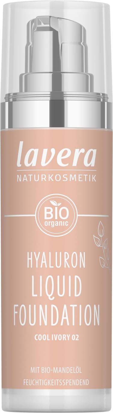 lavera Hyaluron Liquid Foundation  Cool Ivory 02  natural cosmetics  vegan  silky light texture  free from mineral oil  natural hyaluronic acid  organic almond oil  30 ml