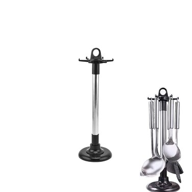 YCSSSD Kitchen ware Storage Rack Stainless Steel Kitchen Utensil Holder Organizer Countertop 360 Degree Rotating Utensil Holder for Kitchen Counter with 6 Hooks