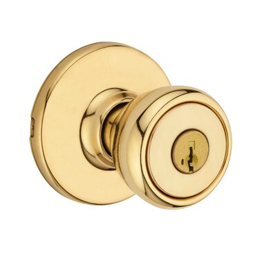 Kwikset Tylo Entry Door Knob with Lock and Key Secure Keyed Handle Exterior Front Entrance and Bedroom Polished Brass Pick Resistant SmartKey Rekey Security