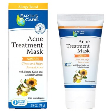 Earths Care Acne Treatment Mask  5 Sulfur Cystic Acne Treatment  Acne Medicine for Face Pimples and Blackheads Tube 25 OZ