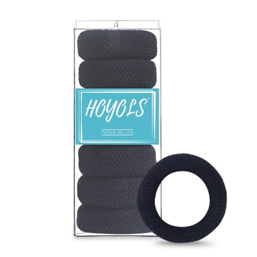 HOYOLS Large Black Hair Ties for Thick Hair Soft Strong Ponytail Holder Seamless Hair Bands Cotton No Damage Scrunchies for Women Girls No Damage Headband Black