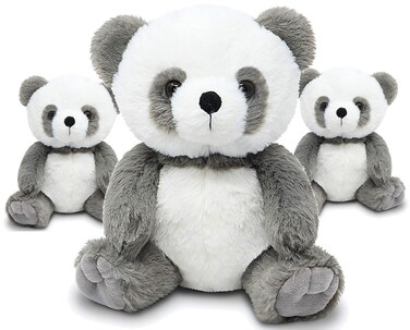 Fluffuns 3Pack Panda Stuffed Animal  Stuffed Panda Bear Plush Toys  9 Inches Gray