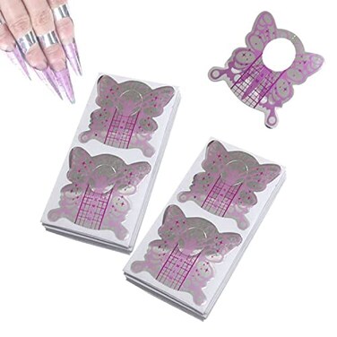 VNC 200Pcs Nail Form Extension Sticker Pruple Bufferfly Shape Nail Art Guide Form Acrylic Tips UV Gel Extension Stickers Guide Stencil Manicure Tools for Nail Polish Guide Sticker