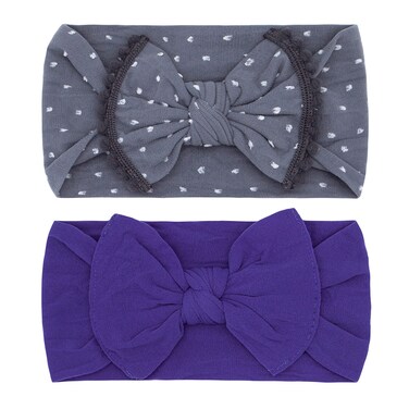 Baby Bling Bows Newborn to Little Girls Hair Bow  Trimmed and Classic Knot Headbands Toddlers Hair Accessories One Size 2 Pack  Storm Dot and Ultra Violet