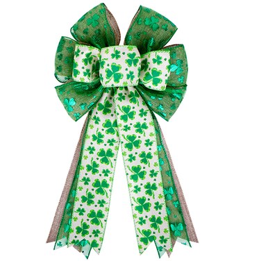 TUDACVTE St Patricks Day Wreath Bow St Patrick s Day Decorations Large Shamrock Clover Green Bow Wreath Bow Holiday Bows for Front Door Wreath Decorations Tree Topper Bow Irish Party Supplies