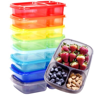 Youngever 8 Pack Bento Lunch Box Meal Prep Containers Reusable Plastic Divided Food Storage Container Boxes 3Compartment