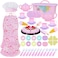 Tea Party Set for Little Girl Kitchen Pretend Tea Toy Set Play Food Toy for Kids 54 PCS with Cookies Ice Cream Toy Chef Hat and Pink Apron for for KidsToddler Toy Gift