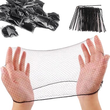 letaomei Hair Net 80 Pcs and U Shaped Pins Set 30 Pcs22Inches Hairnet Individual Package Invisible Elastic Edge Mesh Hair Nets for Buns Women Food Serive DancerBlack