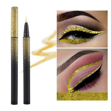 Kilshye Glitter Eyeliner Pen Shimmer Colorful Eyeliners Liquid High Pigment Eye Liner Longlasting Eyes Makeup for Women and Girls Pack of 1 D Gold 3