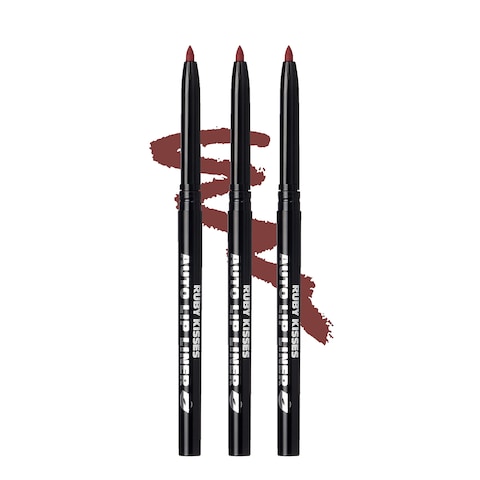 Ruby Kisses Auto Lip Liner Pencil Long Lasting  NonFading Smooth Application NonFeathering with Rich Color No Sharpener Needed Ideal for Full Lips Look Plum 3 PACK