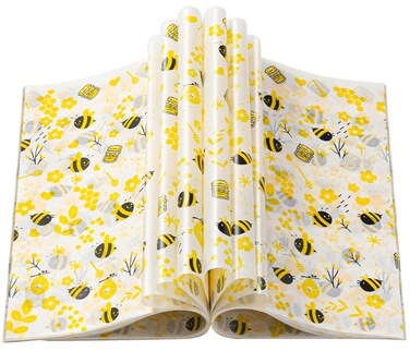 100 Pcs Wax Paper Sheets for Food Bee Day Wax Paper for Food Sandwich Wrap Paper Deli Wraps Waterproof Oilproof Picnic Basket Liners with Bee Pattern for Kitchen Handmade Food