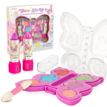 Hot Focus Toddler Makeup Kit  Girls Makeup Kit with Mood Change Lipsticks and Colorful Eyeshadow Palette  KidFriendly Washable Little Girl Makeup  Pretend Play Set Applicator Included