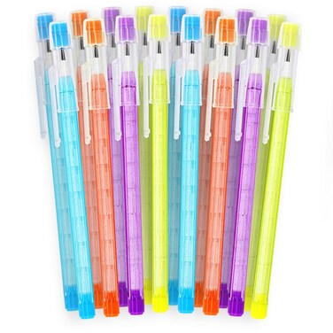 Enday Stackable Pencils in Dazzling 8 PC Translucent Multi Point Push Fun Pencils with Matching Erasers Stacking Point Lead Pencil for School Office Kids Teacher