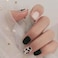 IMSOHOT Glossy Square Press on Nails Short Squoval Cow Print Nails Cute Black Fake Nails False Nails Full Cover Glue on Nails for Women and Girls