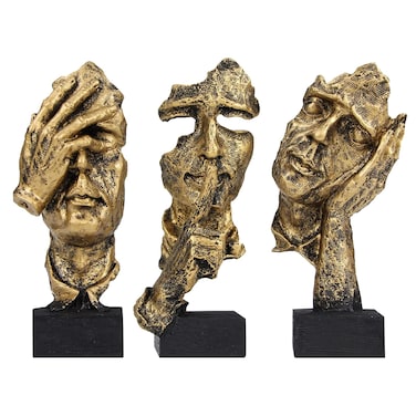 aboxoo 3 Pcs Thinker Statue Silence is Gold Abstract Art Figurine No Hear No See No Speak Modern Home Resin Sculptures Decorative Objects Modern Decor for Creative Room Home Office Study Gold