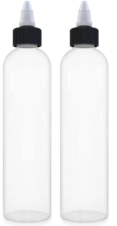 BRIGHTFROM Twist Top Black Applicator Bottles 8 OZ Crystal Clear Squeeze Empty Plastic Bottles BPAFree PET Refillable OpenClose Nozzle  Multi Purpose Pack of 2