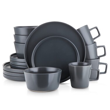 Stone Lain Coupe Stoneware Dinnerware Set Service for 4 Gray Matte