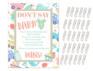 Dont Say Baby Game  The Baby Shower Clothespin Game With Mini Clothes Pins Party Favors For 30 Players For Baby Girl Or Boy Pink Or Blue Multi