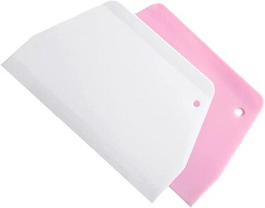 Bamutu Dough Scraper 2 PCS Plastic Pastry Bread Scraper Dough Cutter Scraper Tool for Pizza Dessert Cake Baking Pastries Bread Whitle and Pink