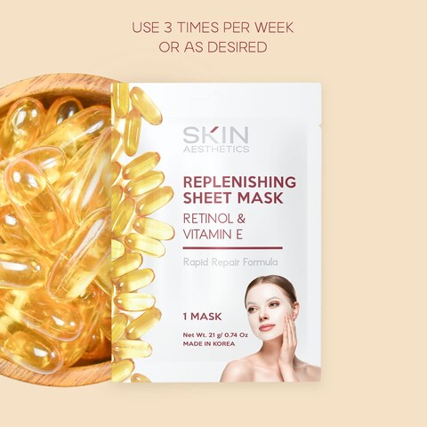 Skin Aesthetics Retinol  Vitamin E Sheet Face Mask  Repairs Damaged Skin Diminishes Fine Lines  Wrinkles Antiaging Sheet Mask  Cruelty Free Korean Skin Care For All Skin Types  5 Masks