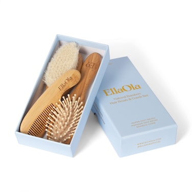 ELLAOLA Natural Bamboo Hair Brush  Comb Set 3 Piece  Cradle Cap Brush Massage Hair Brush Bamboo Comb for Toddlers Newborns  Infants I Baby Registry Gift
