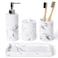 Haturi Bathroom Accessory Set 4 Pcs Marble Look Bathroom Accessories Sets Complete with Soap Dispenser Toothbrush Holder Apothecary Jar Tray Home Apartment Modern Bathroom Decor Vanity Countertop