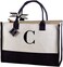Mud Pie Classic Black and White Initial Canvas Tote Bags C 100 Cotton 17 x 19 x 2