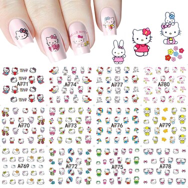 Cute Kawaii Cat Cartoon Nail Stickers SelfAdhesive Nail Decals for Women Girls Kids Nail Art Stickers 12 Sheets