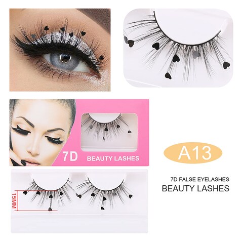 Skynest False Eyelashes Dramatic Glitter Sequin Lashes with Colorful HeartBlack HeartColorful Flower Makeup DIY Lashes Decorative for New Year Christmas Halloweens Cosplay Party3 Pairs