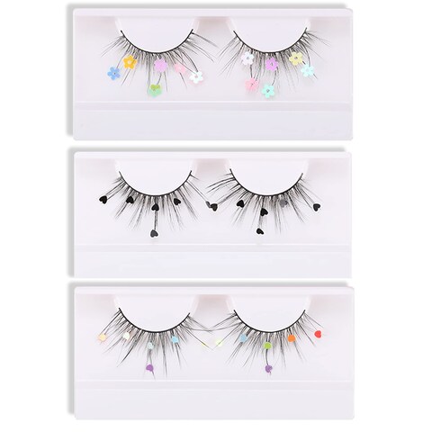 Skynest False Eyelashes Dramatic Glitter Sequin Lashes with Colorful HeartBlack HeartColorful Flower Makeup DIY Lashes Decorative for New Year Christmas Halloweens Cosplay Party3 Pairs