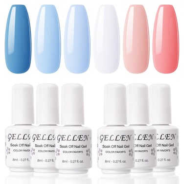 Gellen Gel Nail Polish Set  6PCS Blue Summer Gel Polish Set White Orange Soak Off Nail Polish Kit DIY Manicure Nail Art at Home