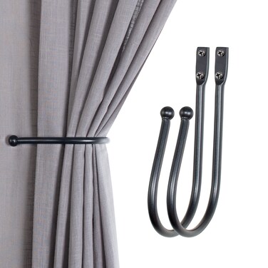 Deco Window Curtain Holdbacks 2 pcs Curtains Holder Wall Mounted Drapery Tiebacks Window Hook for Home Decor Matte Black