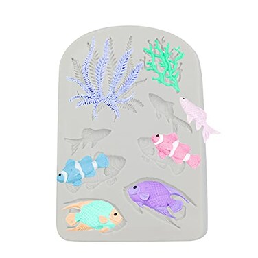 Marine Theme Cake Fondant Silicone Mold FishSeaweedCoral Under the Sea Style Handmade Pastry Baking Molds for Cookie Chocolate Candy Decoration Fondant Polymer Clay 1pc Fish style