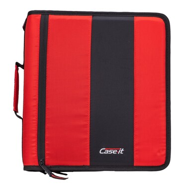 CaseIt The Classic Zipper Binder  2 Inch ORings  Multiple Pockets  350 Sheet Capacity  Comes with Shoulder Strap  Fire Engine Red D251