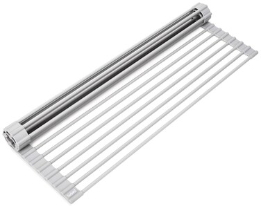 Surpahs Over Sink Foldable Multipurpose RollUp Dish Drying Rack Silicone Wrapped Stainless Steel Warm Gray 205 x 131
