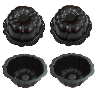 Proshopping Carbon Steel Mini Bundt Cake Pans 4 Inch Metal Nonstick Fluted Cake Pan 4Pcs Kugelhopf Mould for Baking Buntcake Bundtlet Bavarois Cupcake Brownie Pudding Tarts  Pumpkin Shaped Black