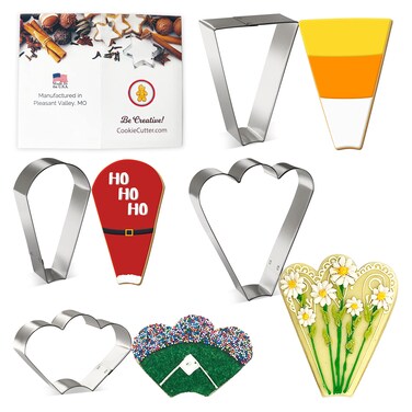 Foose Brand Cookie Cutters 4 Piece Platter Cookie Cutter Set 3 38 inTrapezoid 4 in Teardrop Round 3 in Clam and 45 in Fan Three Bumps USA Made