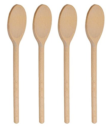 12 Inch Long Wooden Spoon Set by BICB  Natural Beechwood Mixing Spoons for Baking Cooking  Stirring  Set of 4 Long Wooden Spoons  Cookware Sauce Spoons  Wood Mixing Spoon Set