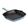Country Living Enameled Cast Iron Square Griddle Grill Pan with Ridges Helper Handle and Pouring Spouts for Easy Draining Indoor Grilling Skillet 11Inch Blue