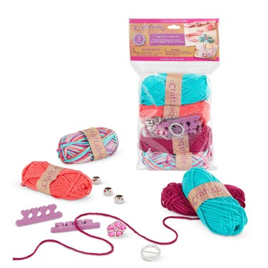 Craftabelle  Finger Knit Creation Kit  Beginner Knitting Kit  11pc Weaving Set with Yarn and Accessories  DIY Craft Kits for Kids Aged 8 Years